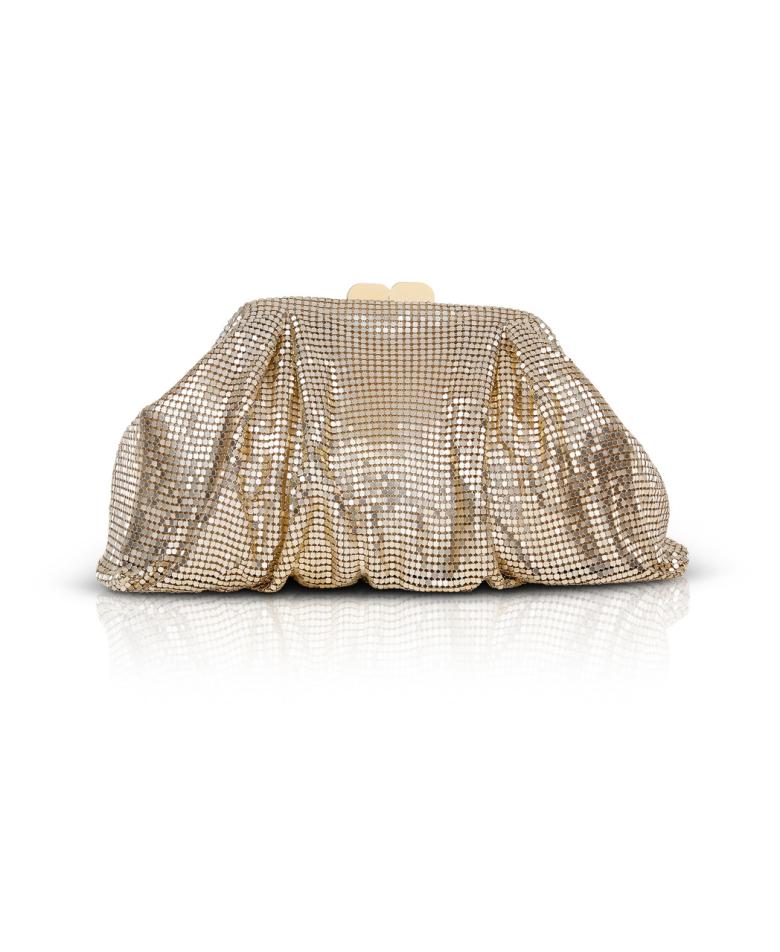 Badgley Mischka Jordan Metal Pleated Mesh Pouch Clutch Gold | Women Evening Bags