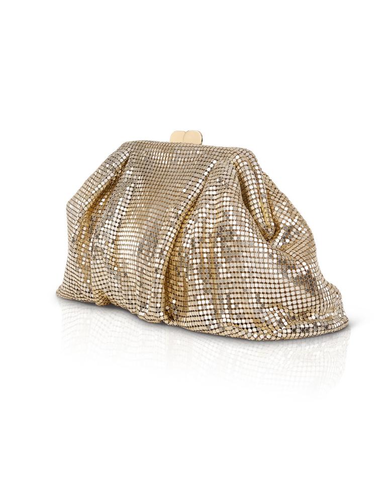 Badgley Mischka Jordan Metal Pleated Mesh Pouch Clutch Gold | Women Evening Bags