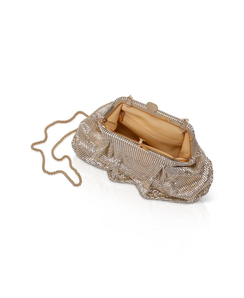 Badgley Mischka Jordan Metal Pleated Mesh Pouch Clutch Gold | Women Evening Bags