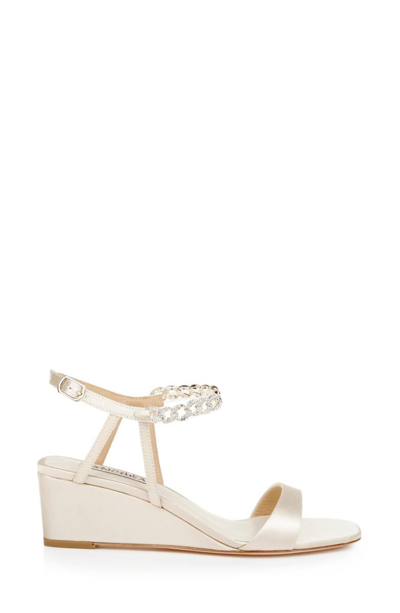 Badgley Mischka Kaelyn Mid Wedge Heel Ivory Satin | Women Wedge