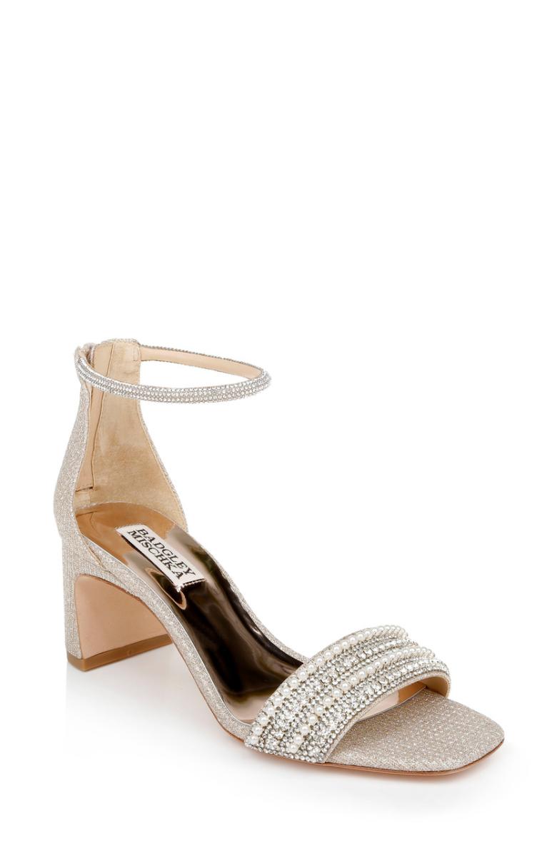 Badgley Mischka Kameryn Open-Toe Block Heel Ivory | Women Block Heels