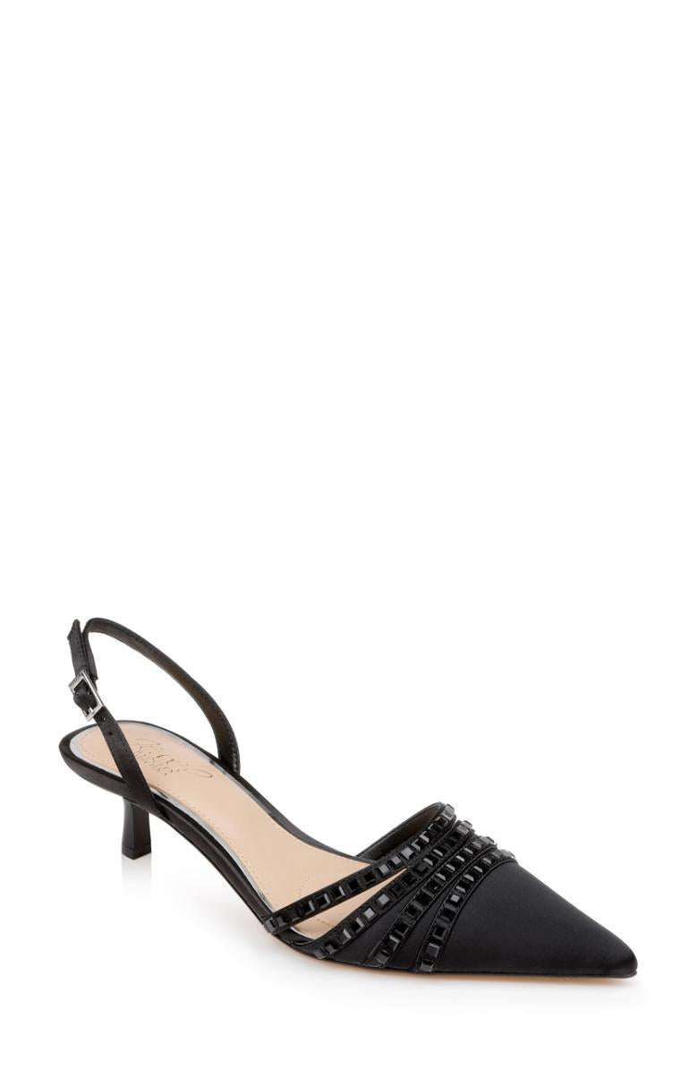 Badgley Mischka Katalina Bejeweled Slingback With Kitten Heel Black | Women Best Sellers
