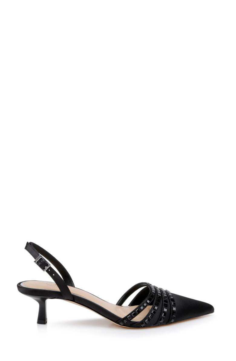 Badgley Mischka Katalina Bejeweled Slingback With Kitten Heel Black | Women Best Sellers