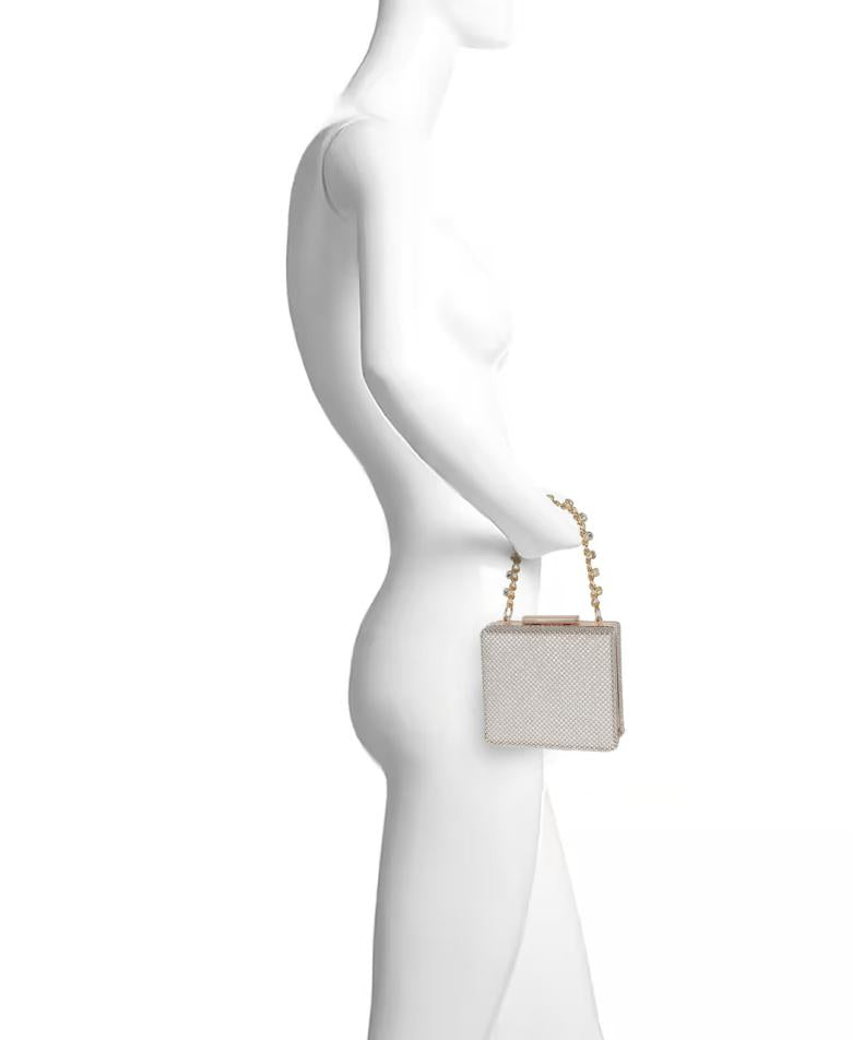 Badgley Mischka Katie Crystal Mini Box Clutch With Rhinestone Inset Chain Gold | Women Evening Bags
