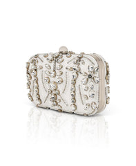 Badgley Mischka Kiara Victorian-Inspired Hand Beaded Crystal-Encrusted Minaudiere White | Women Evening Bags