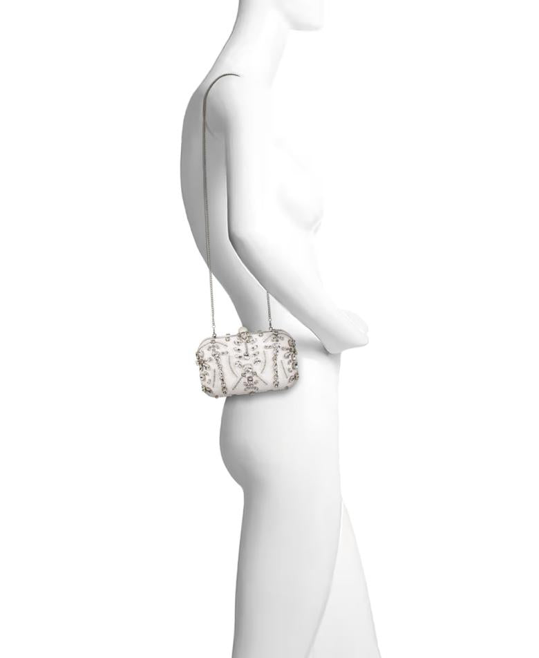 Badgley Mischka Kiara Victorian-Inspired Hand Beaded Crystal-Encrusted Minaudiere White | Women Evening Bags