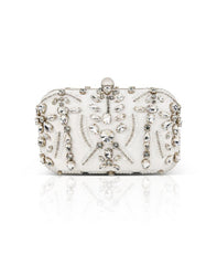 Badgley Mischka Kiara Victorian-Inspired Hand Beaded Crystal-Encrusted Minaudiere White | Women Evening Bags