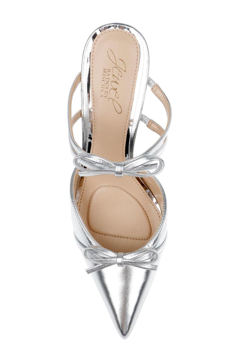 Badgley Mischka Klarise II Metallic Pointed Toe Double Bow Mules Silver | Women Stiletto