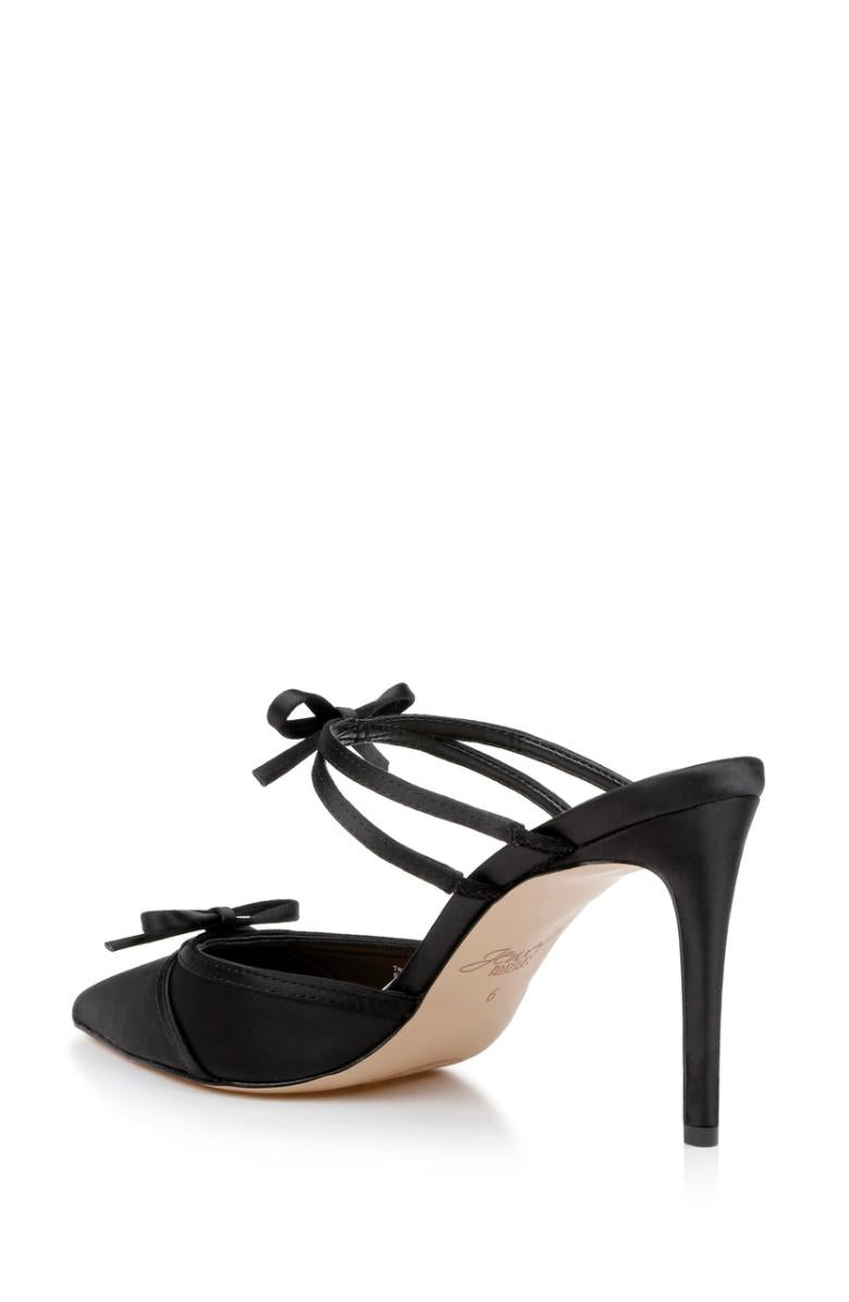 Badgley Mischka Klarise Pointed Toe Satin Double Bow Mules Black | Women Stiletto