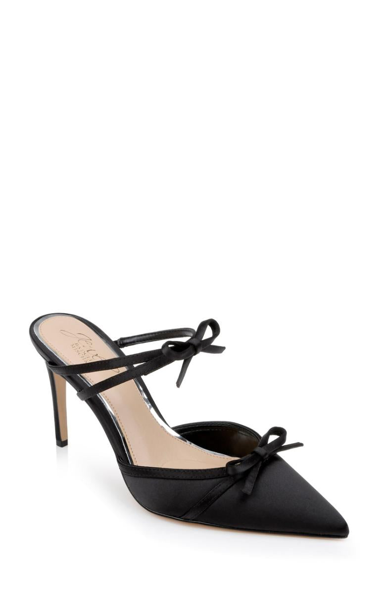 Badgley Mischka Klarise Pointed Toe Satin Double Bow Mules Black | Women Stiletto