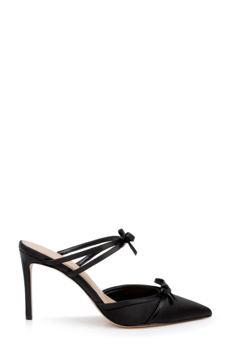 Badgley Mischka Klarise Pointed Toe Satin Double Bow Mules Black | Women Stiletto