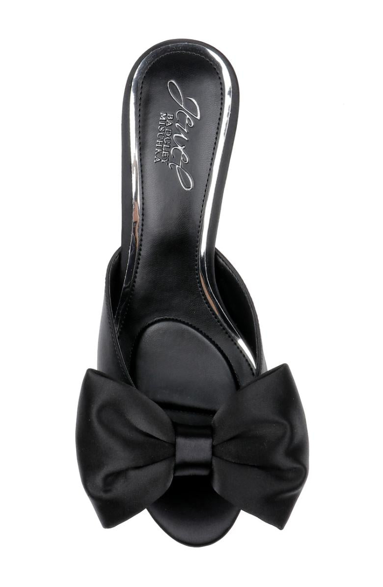 Badgley Mischka Kora Kitten Heel Mules With Large Bow Black | Women Stiletto