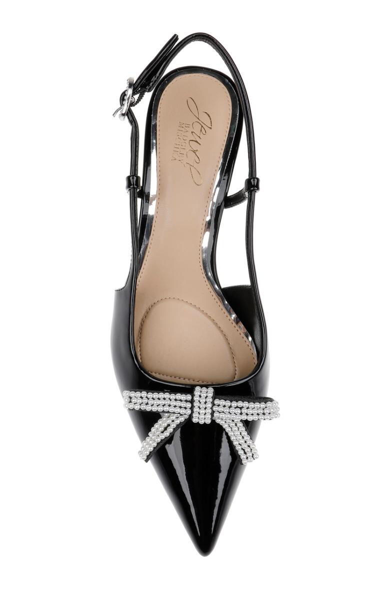 Badgley Mischka Krystia Slingback Kitten Heels With Pearled Bow Black | Women Kitten Heel