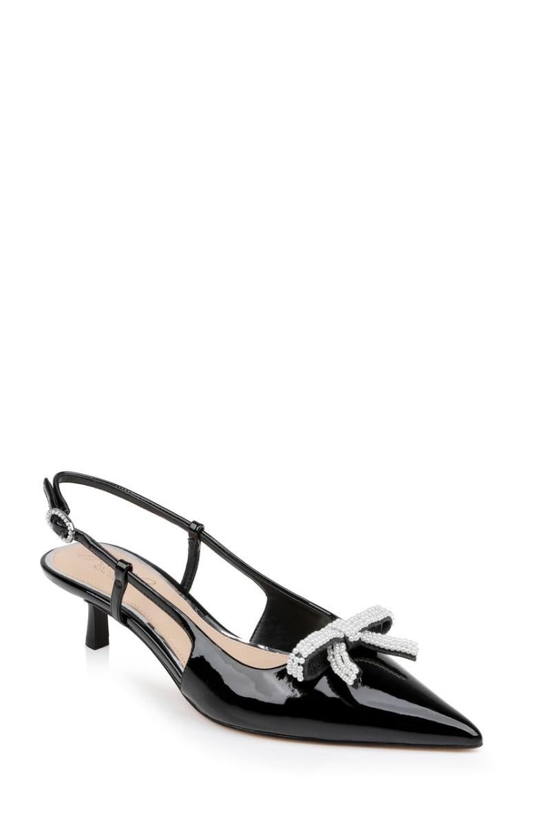 Badgley Mischka Krystia Slingback Kitten Heels With Pearled Bow Black | Women Kitten Heel