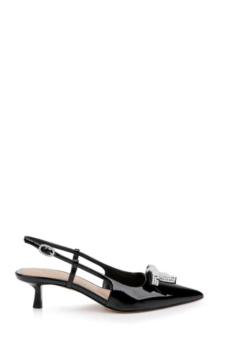 Badgley Mischka Krystia Slingback Kitten Heels With Pearled Bow Black | Women Kitten Heel
