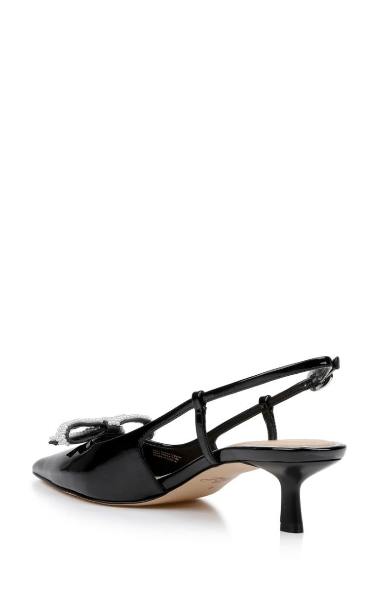 Badgley Mischka Krystia Slingback Kitten Heels With Pearled Bow Black | Women Kitten Heel