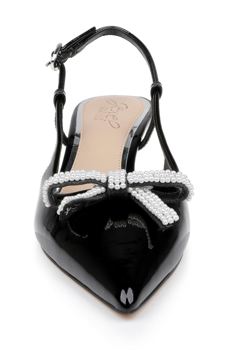 Badgley Mischka Krystia Slingback Kitten Heels With Pearled Bow Black | Women Kitten Heel
