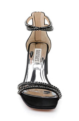 Badgley Mischka Lillie Crystal Dual-Strapped Block Heels Black | Women Block Heels