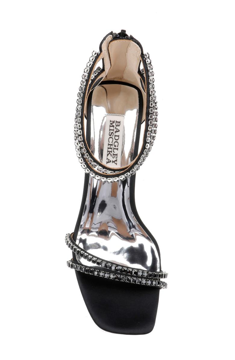 Badgley Mischka Lillie Crystal Dual-Strapped Block Heels Black | Women Block Heels