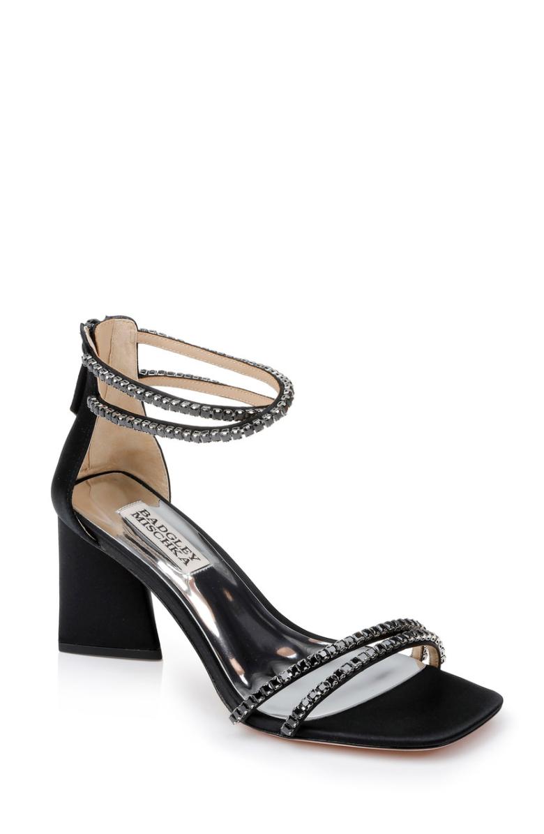 Badgley Mischka Lillie Crystal Dual-Strapped Block Heels Black | Women Block Heels
