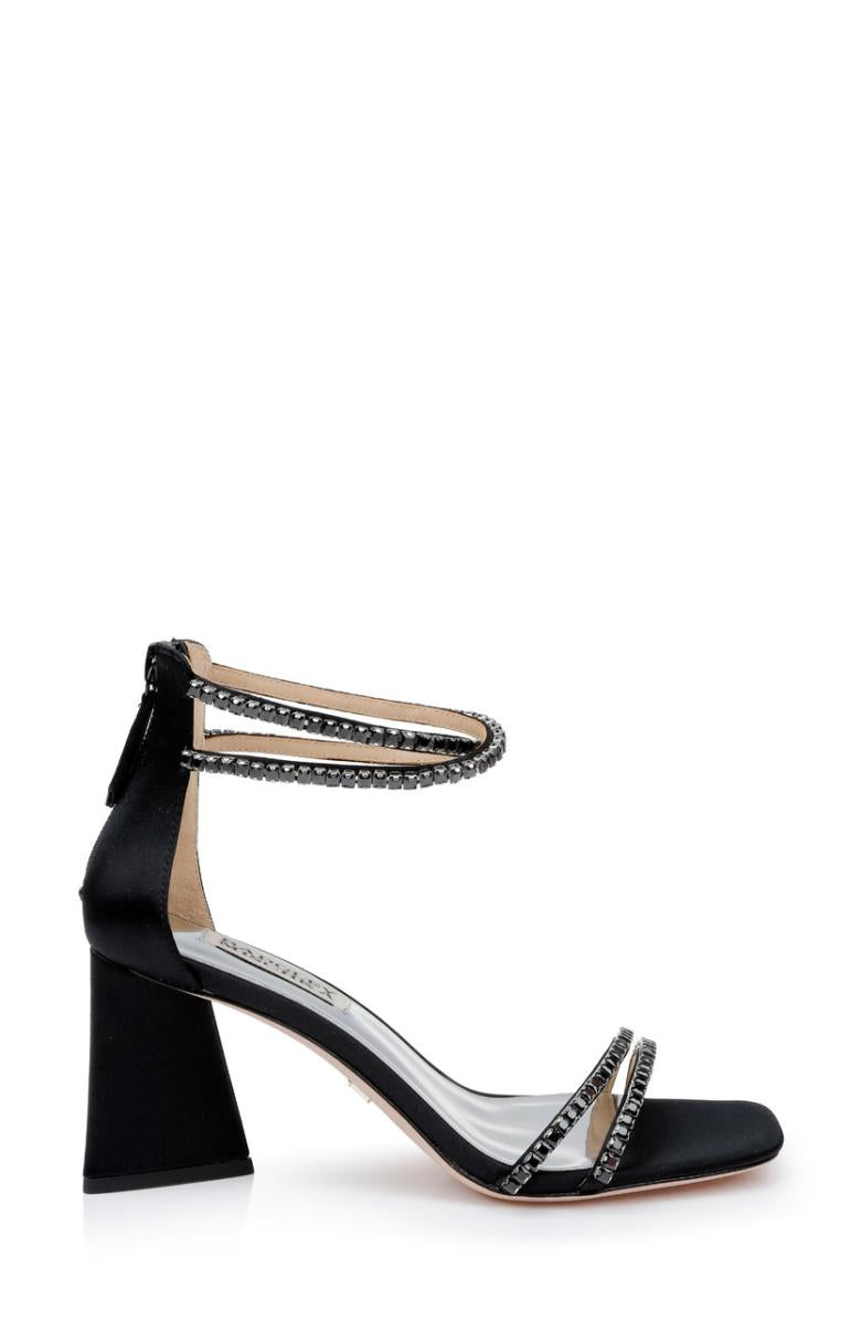 Badgley Mischka Lillie Crystal Dual-Strapped Block Heels Black | Women Block Heels