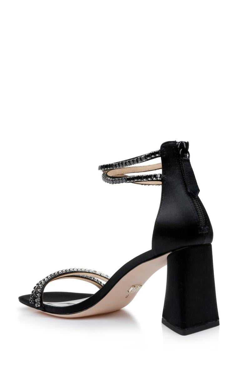Badgley Mischka Lillie Crystal Dual-Strapped Block Heels Black | Women Block Heels