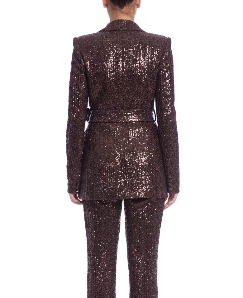 Badgley Mischka Line Sequin Notch Lapel Jacket Brown | Women Cocktail