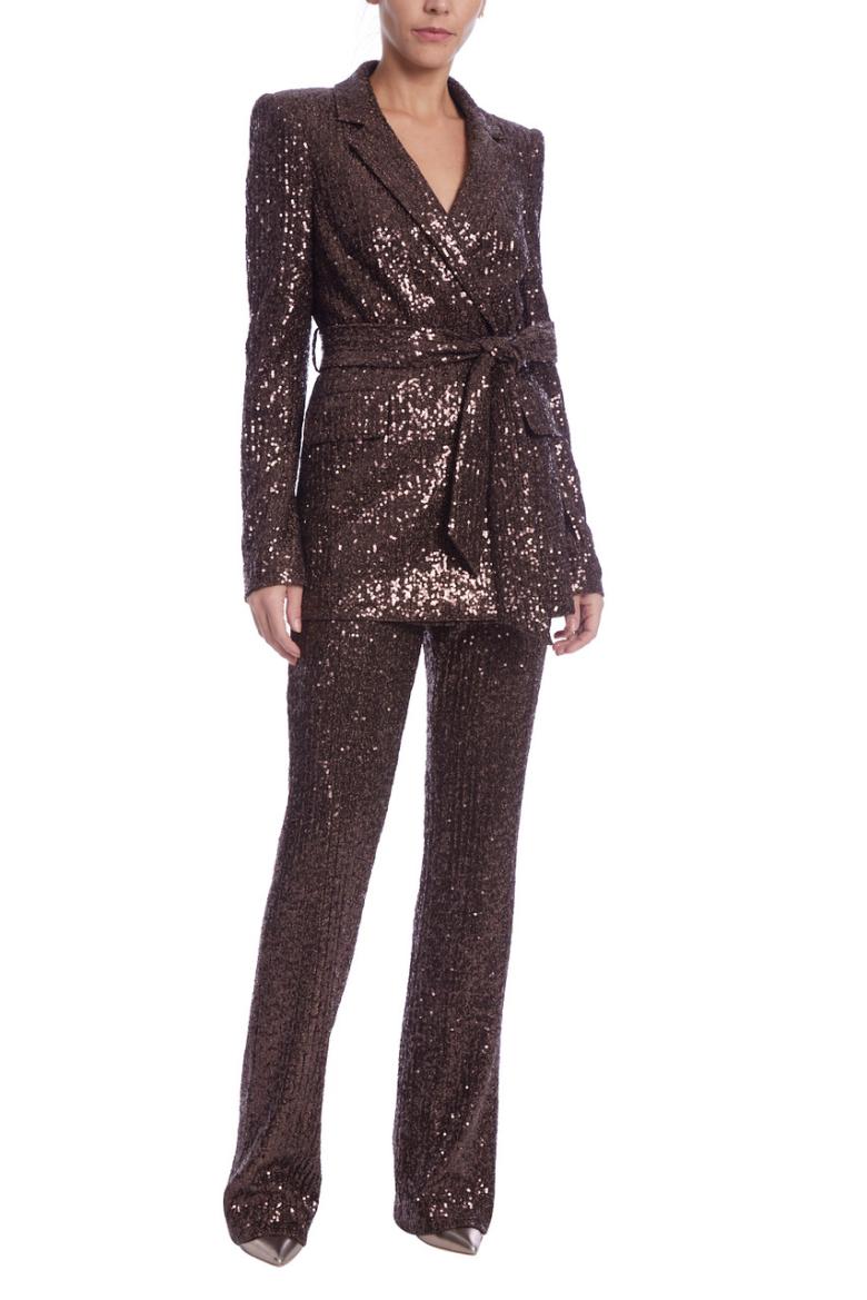 Badgley Mischka Line Sequin Notch Lapel Jacket Brown | Women Cocktail