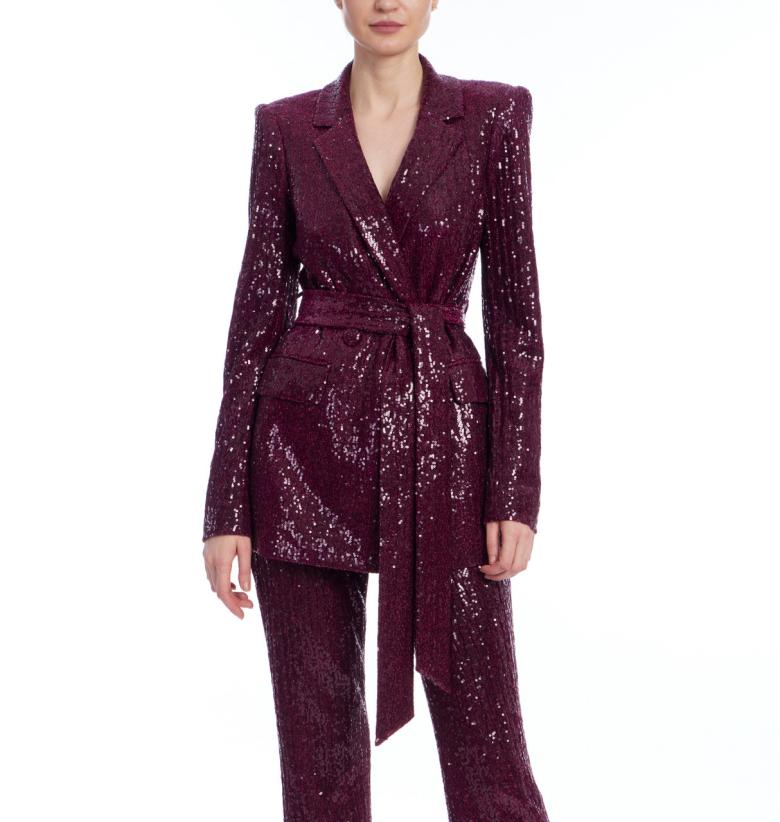 Badgley Mischka Line Sequin Notch Lapel Jacket Brown | Women Cocktail