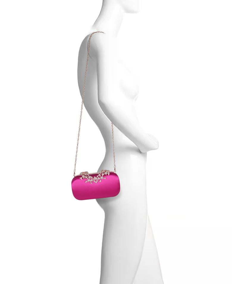Badgley Mischka Lyra Starburst Clasp Satin Minaudiere Hot Pink | Women Evening Bags