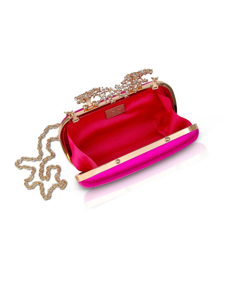 Badgley Mischka Lyra Starburst Clasp Satin Minaudiere Hot Pink | Women Evening Bags