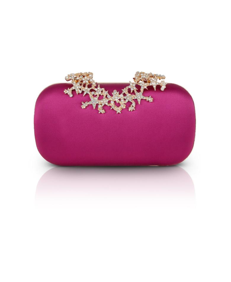 Badgley Mischka Lyra Starburst Clasp Satin Minaudiere Hot Pink | Women Evening Bags