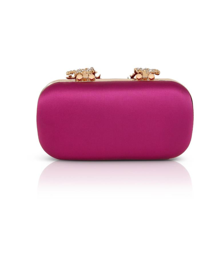 Badgley Mischka Lyra Starburst Clasp Satin Minaudiere Hot Pink | Women Evening Bags