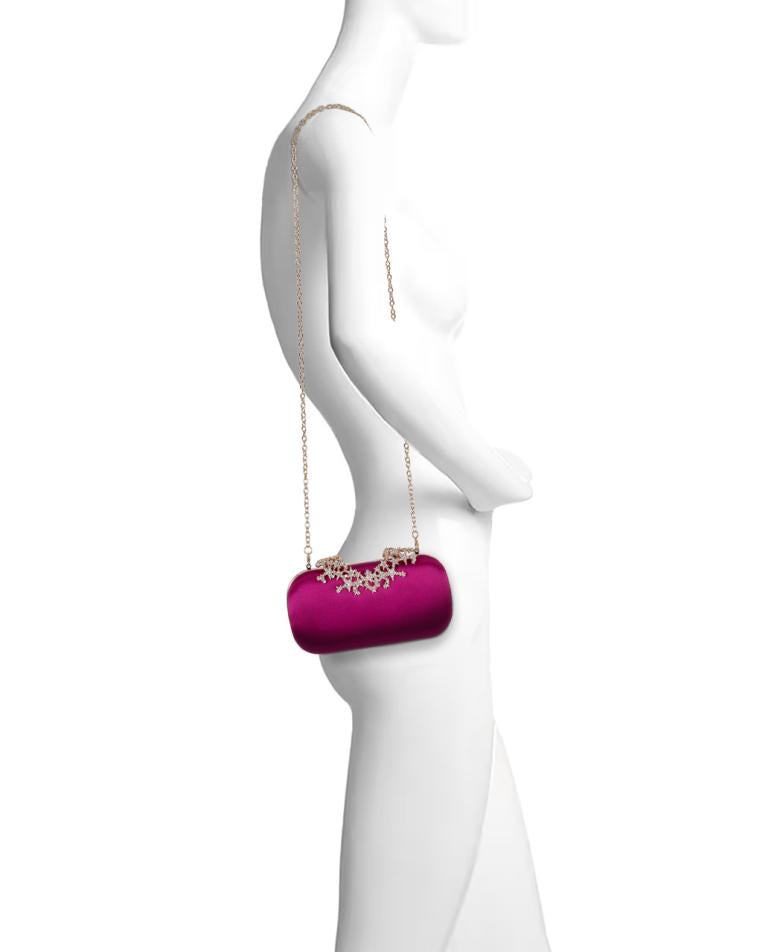 Badgley Mischka Lyra Starburst Clasp Satin Minaudiere Hot Pink | Women Evening Bags