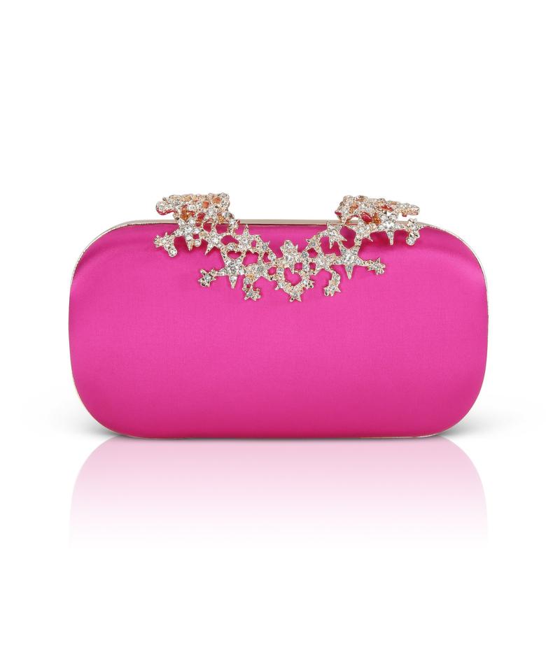 Badgley Mischka Lyra Starburst Clasp Satin Minaudiere Hot Pink | Women Evening Bags
