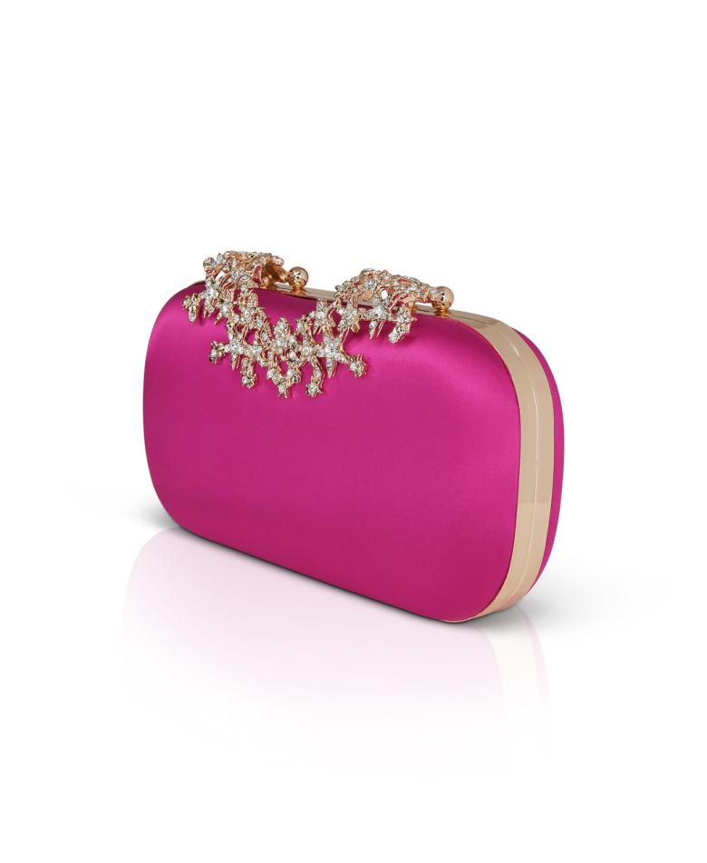 Badgley Mischka Lyra Starburst Clasp Satin Minaudiere Hot Pink | Women Evening Bags
