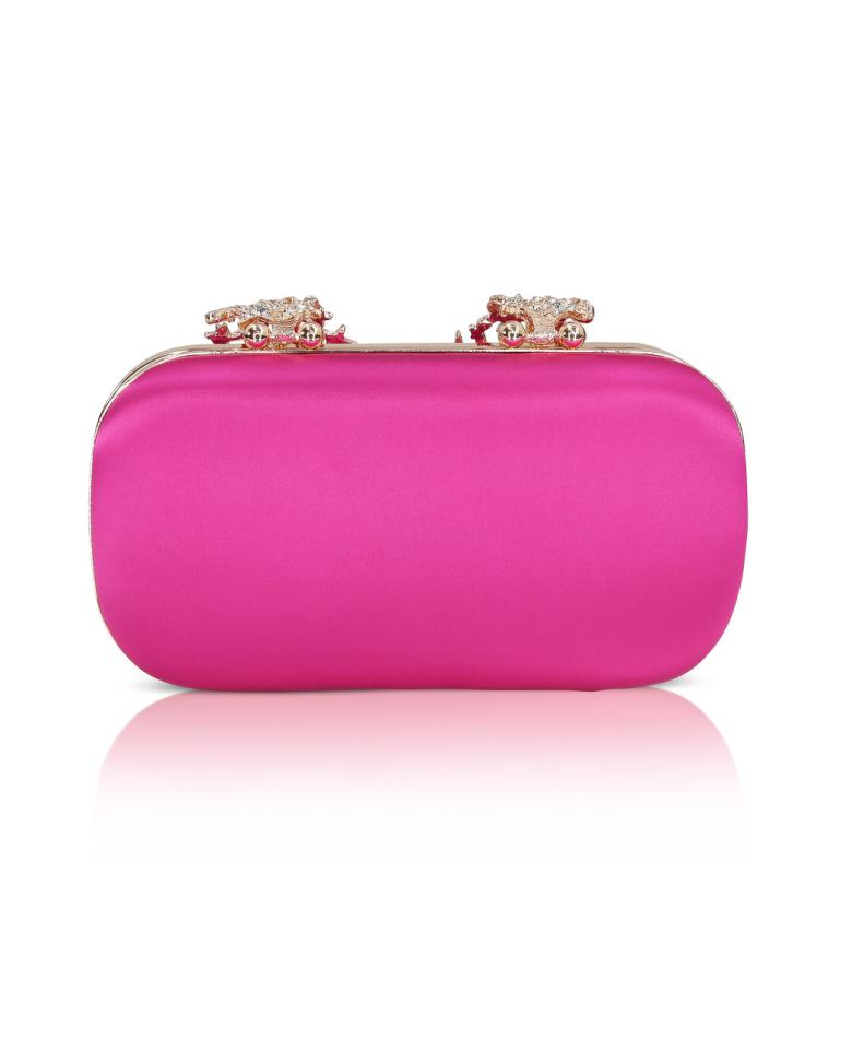 Badgley Mischka Lyra Starburst Clasp Satin Minaudiere Hot Pink | Women Evening Bags