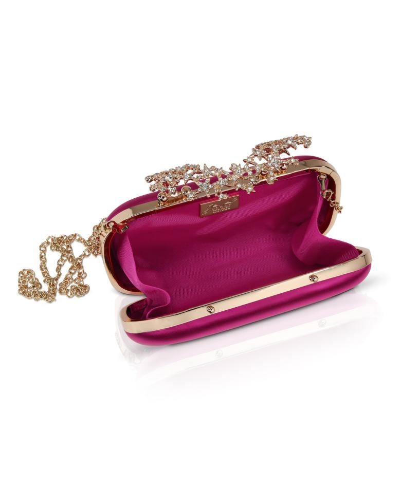 Badgley Mischka Lyra Starburst Clasp Satin Minaudiere Hot Pink | Women Evening Bags