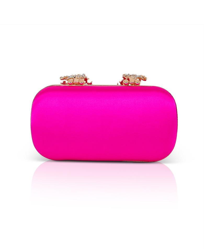 Badgley Mischka Lyra Starburst Clasp Satin Minaudiere Hot Pink | Women Evening Bags