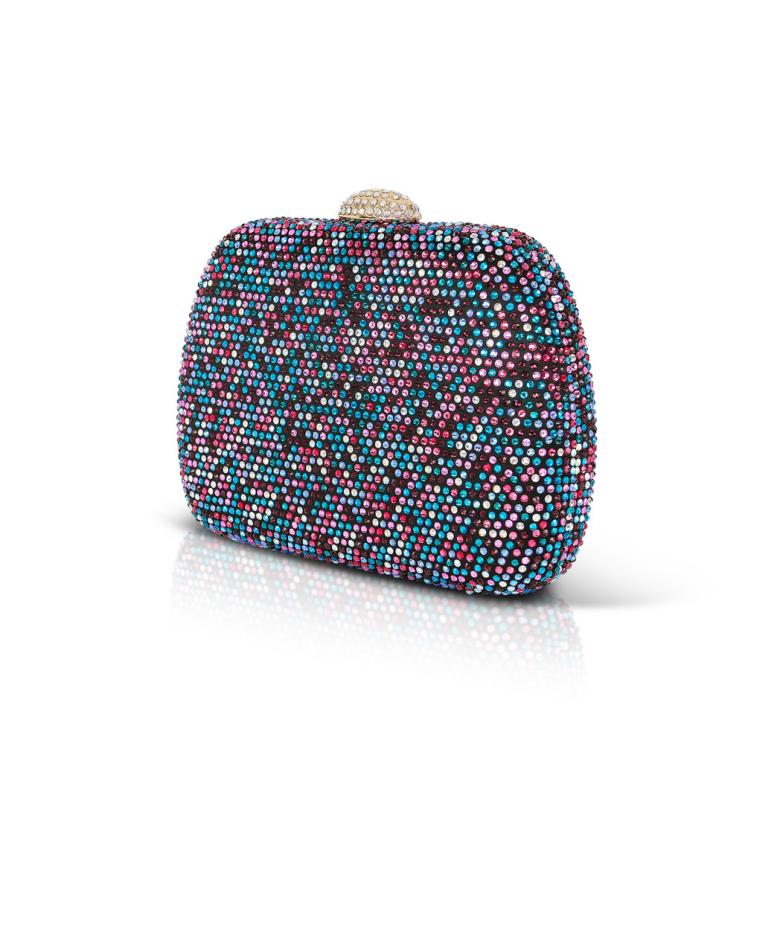 Badgley Mischka Maria Multi Color Jewel Tone Crystal Minaudiere Black Multi | Women Evening Bags