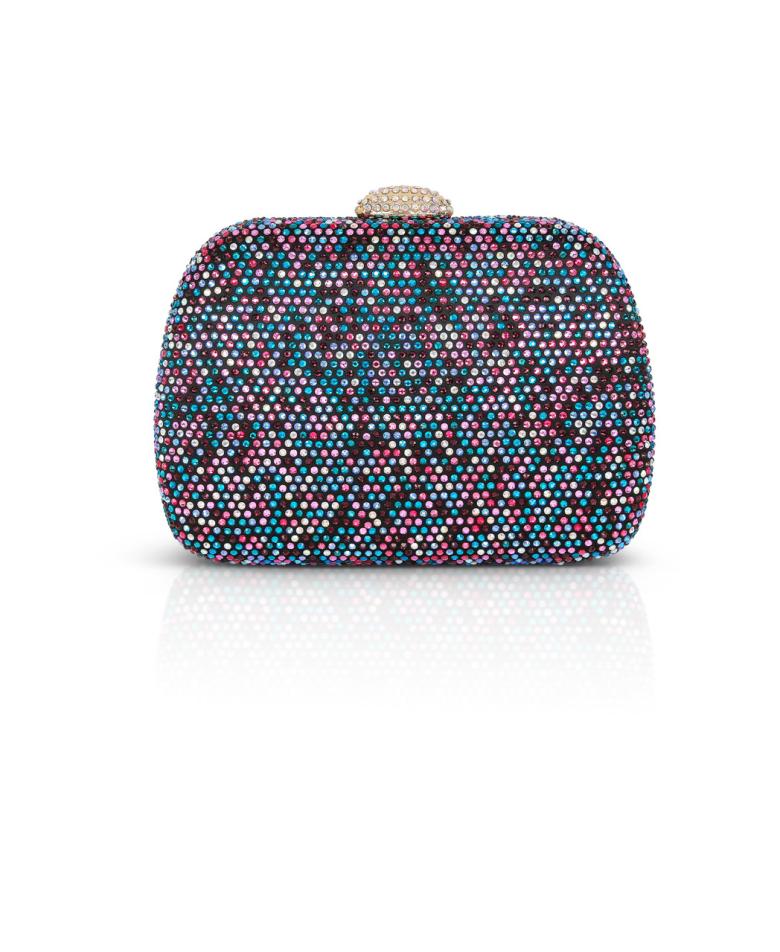 Badgley Mischka Maria Multi Color Jewel Tone Crystal Minaudiere Black Multi | Women Evening Bags