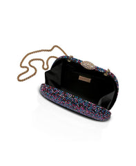 Badgley Mischka Maria Multi Color Jewel Tone Crystal Minaudiere Black Multi | Women Evening Bags