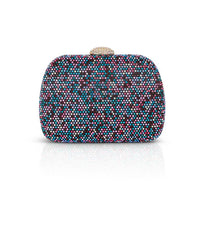 Badgley Mischka Maria Multi Color Jewel Tone Crystal Minaudiere Black Multi | Women Evening Bags