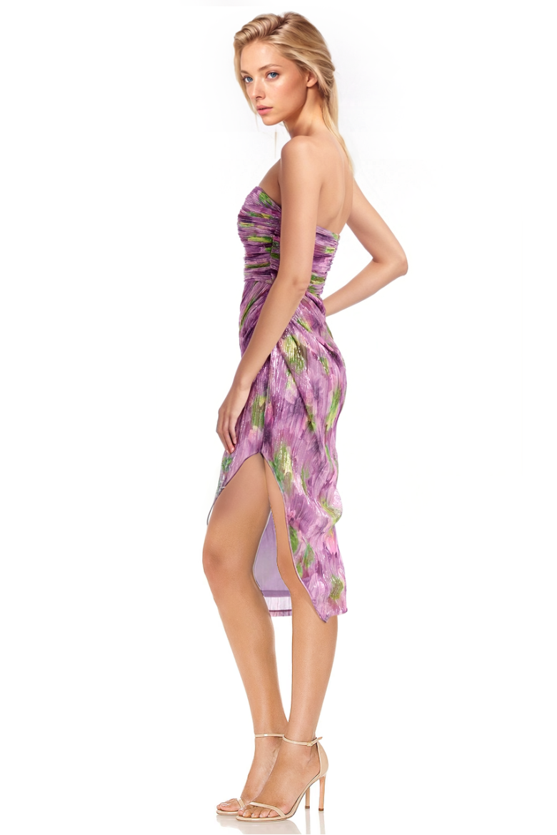 Badgley Mischka Metallic Floral Strapless Mesh Dress Pink Multi | Women Best Sellers