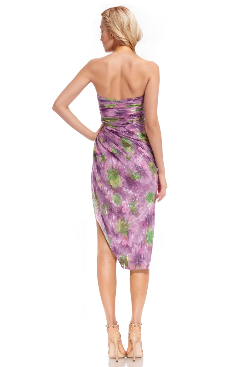 Badgley Mischka Metallic Floral Strapless Mesh Dress Pink Multi | Women Best Sellers