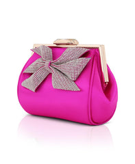 Badgley Mischka Mia Crystal Bow Pouch Clutch Neon Pink | Women Evening Bags