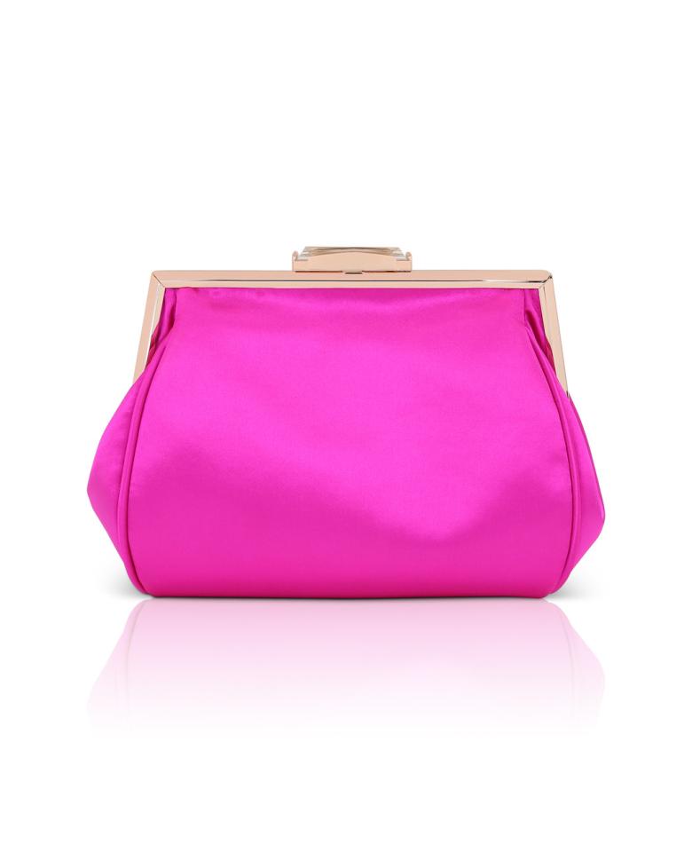 Badgley Mischka Mia Crystal Bow Pouch Clutch Neon Pink | Women Evening Bags