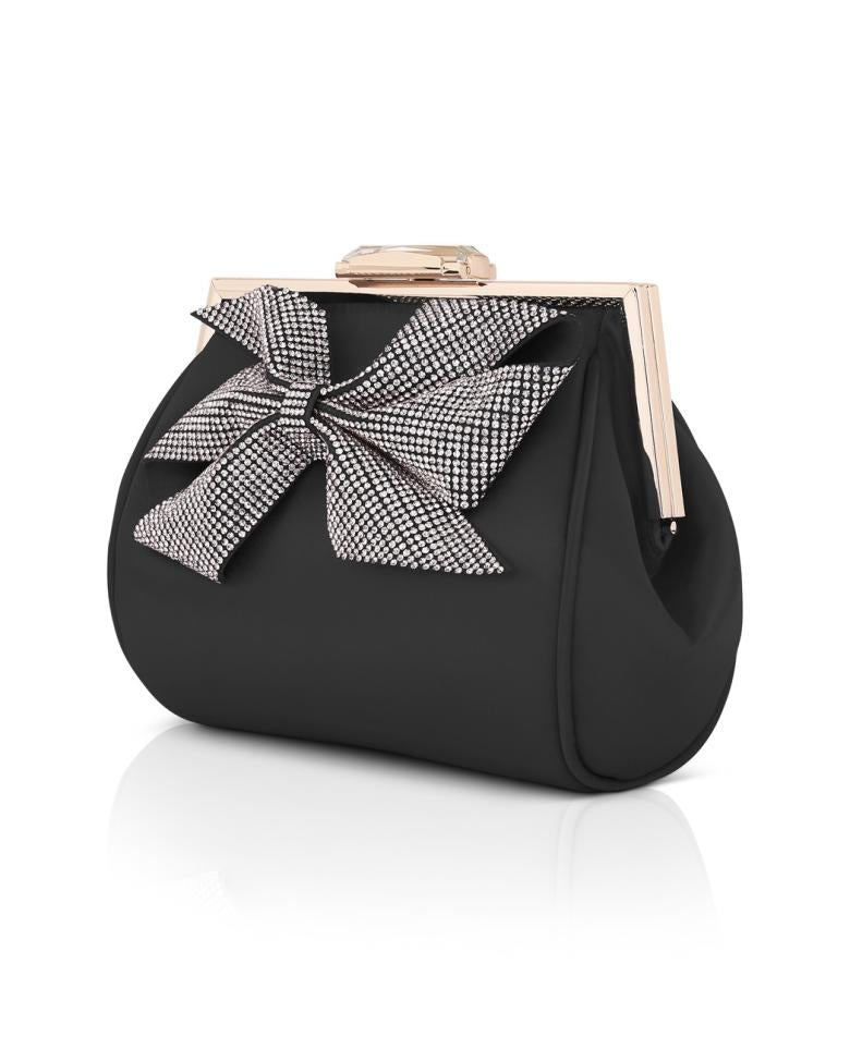 Badgley Mischka Mia Crystal Bow Pouch Clutch Neon Pink | Women Evening Bags