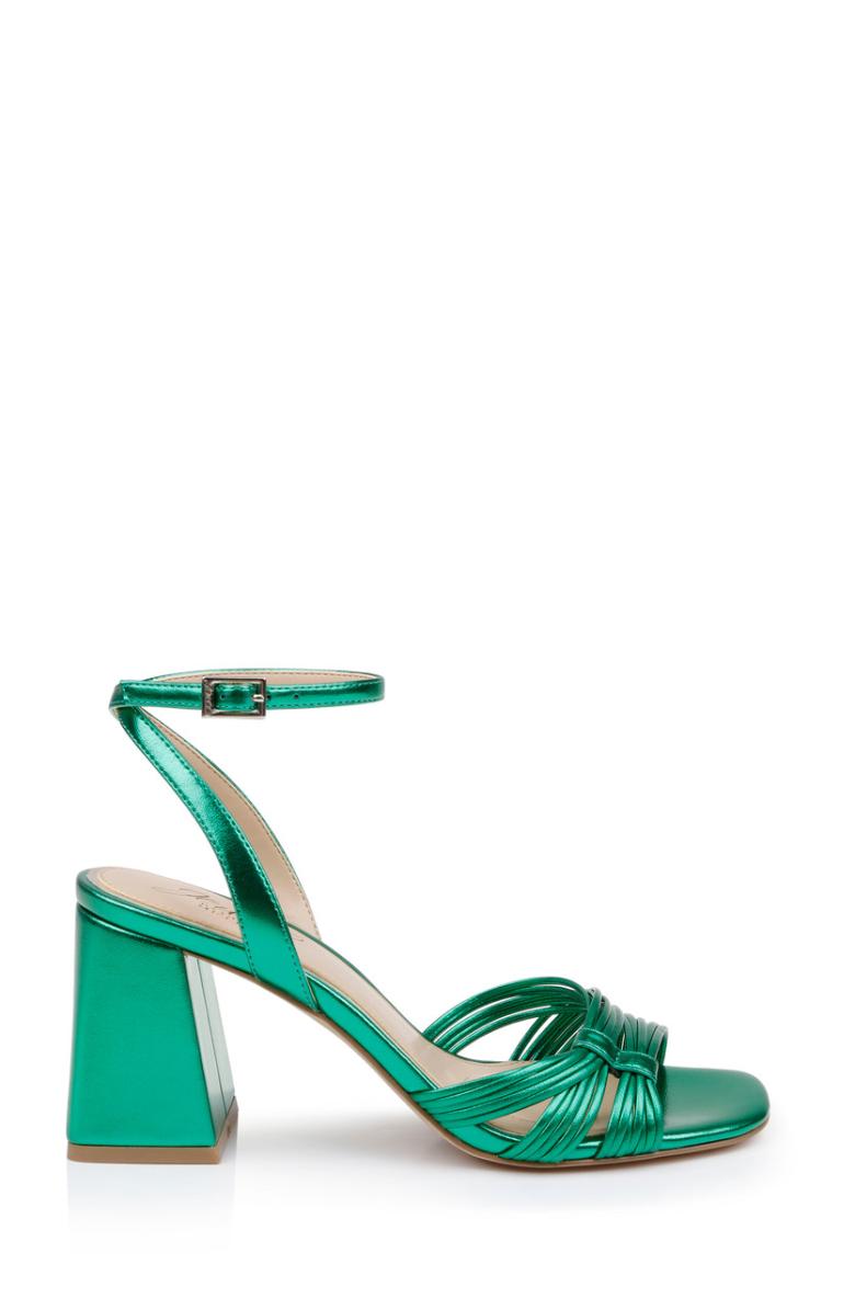 Badgley Mischka Michelle Metallic Strappy Block Heels Gold | Women Block Heels