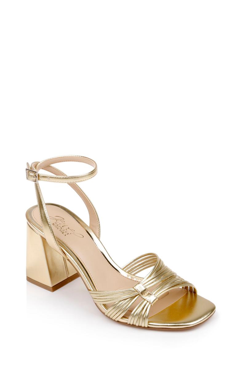 Badgley Mischka Michelle Metallic Strappy Block Heels Gold | Women Block Heels